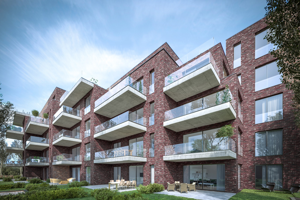 Rennbaumstr. Leverkusen: Ansicht Balkone, Terrassen und Dachterrassen